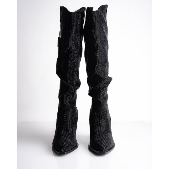 Stradivarius Zara Womens Rhinestone studded Western Boots Black US 6.5 EU 37 New - Picture 4 of 8